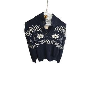 Weatherproof Vintage Navy Fair Isle Shawl Collar Sweater – Men’s Medium